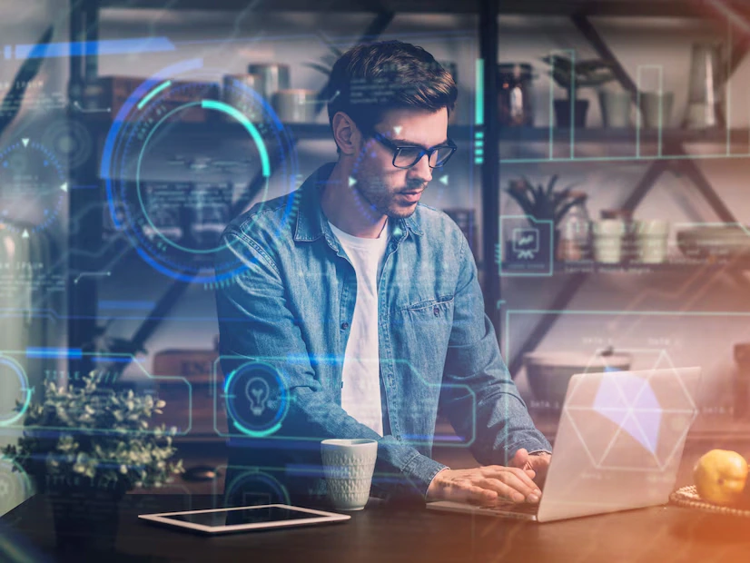 Engineering and construction technology professional working with connected project systems