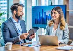 Consultants reviewing business performance and strategy